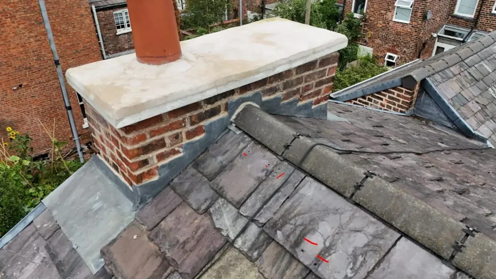 Chimney stack with new stone coping and lead flashing